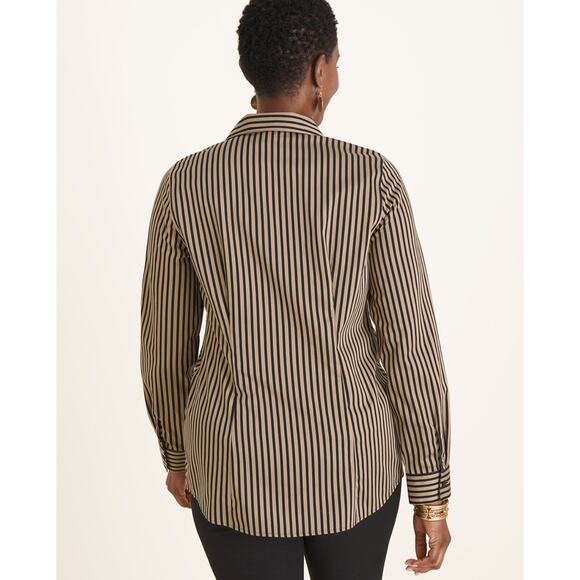 Chico’s Women’s Collar Shirt Sz 3 (16) No-Iron Sateen Striped Button Down blk - Picture 3 of 8